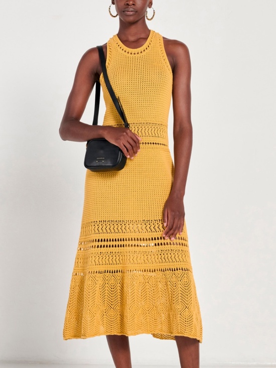 Vanessa Bruno Dresses & Skirts - Vanessa Bruno 🧶 Thara Crochet Midi Dress | Yellow Boho Resortwear Size S